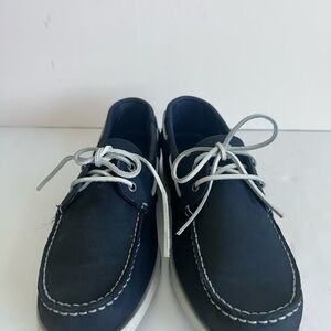 Joseph Abboud Dark Blue Boat Shoes with Light Gray Laces